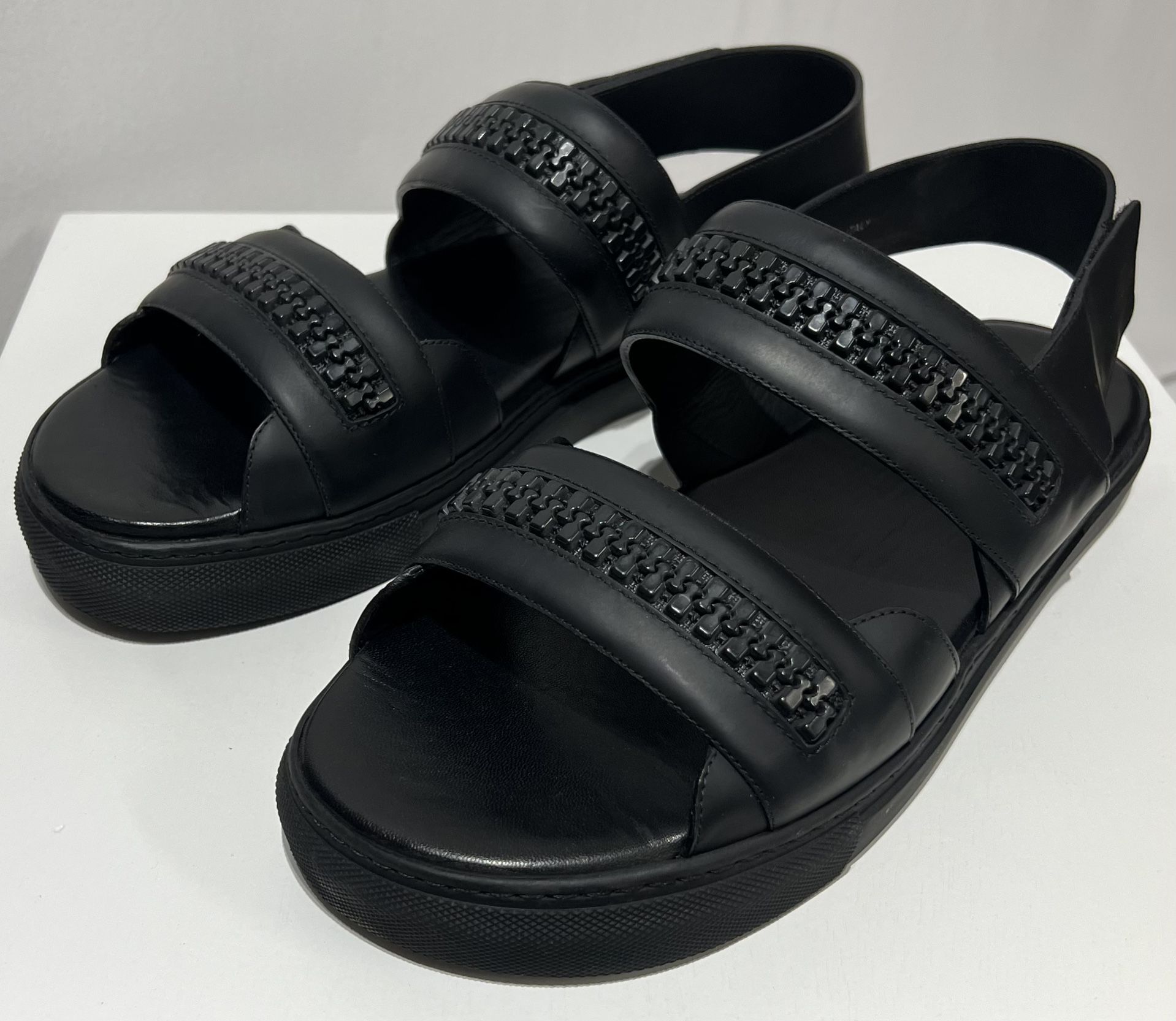 NEW Men’s Designer Sneakers / Shoes:  Givenchy Black Leather Zipper Sandals - Sz 44