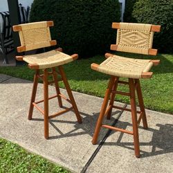 Vintage Woven Swivel Bar Stools – Set of 2