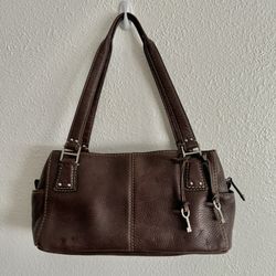 FOSSIL Dark Brown Pebbled Leather 75082 Weekender Satchel Shoulder Handbag Purse