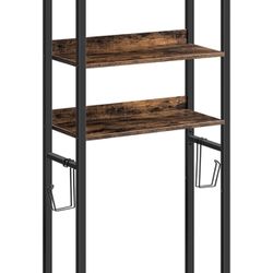 Over The Toilet Storage Rack, 4 Tier Bathroom Organizer Over Toilet, Freestanding Space Saver Toilet Stand with 2 Hooks, Bathroom Storage Shelf, Easy 