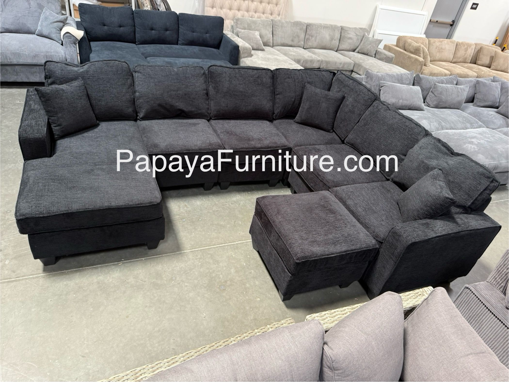 New! Reversible Large Sectional Sofa And Ottoman, Reversible Chaise Couch, Sectional, U-shaped Sofa, Sectionals Sofas, Couch,Black Sectional,Chenille