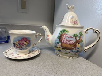 Alice In Wonderland Porcelain Teapot, Tea Cup, Saucer