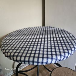 Round Fitted Tablecloth Blue White Plaid