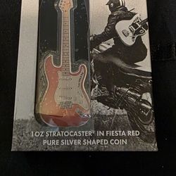 2022 Solomon Islands $2 Silver Fender Stratocaster shaped coin in Fiesta Red