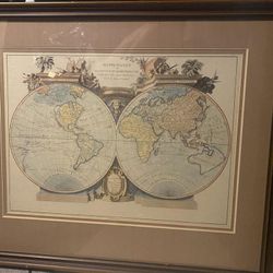 Framed Antique‑Style World Map – Vintage Décor