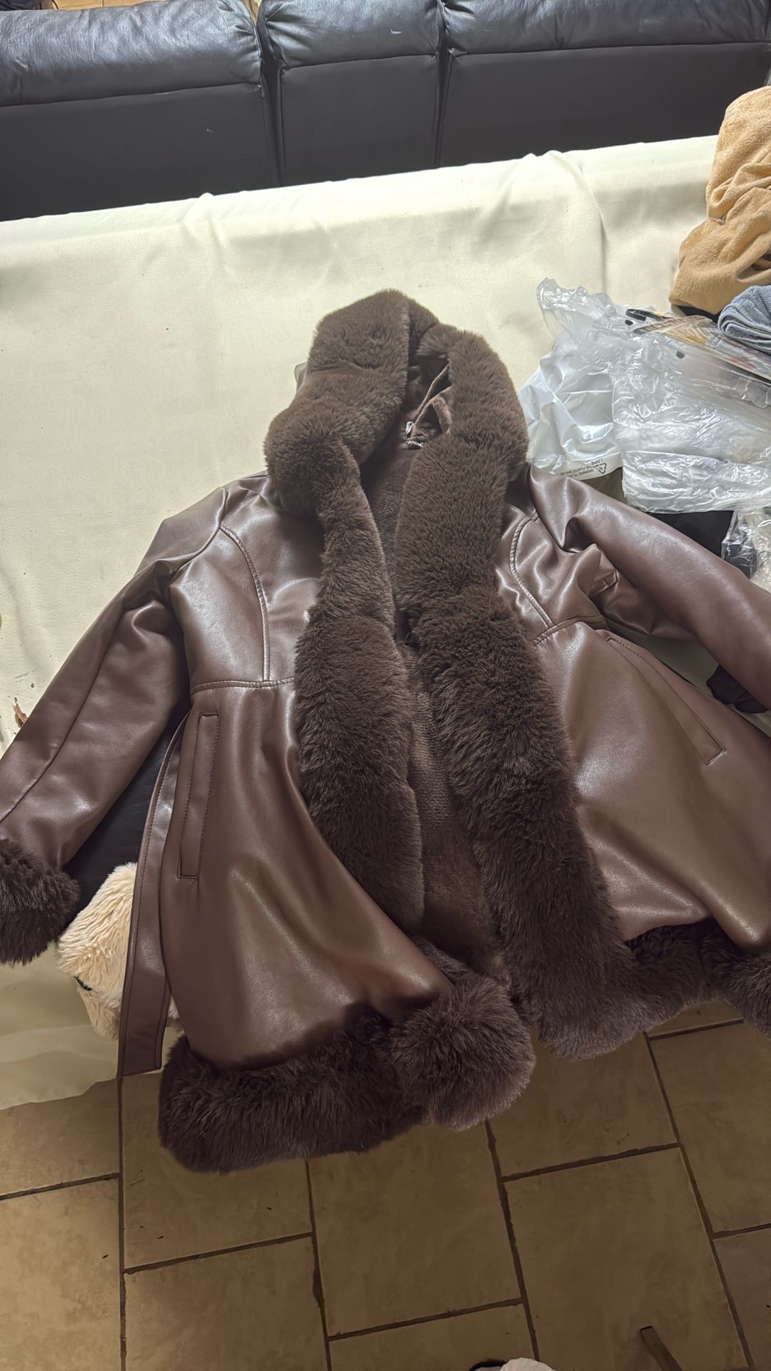Chocolate Leather Fur Coat