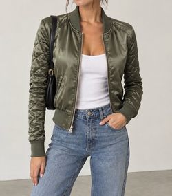 H&M Olive Green Satin Quilted Bomber Jacket xs
