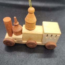 Hand Carved Wooden Train Ornament 