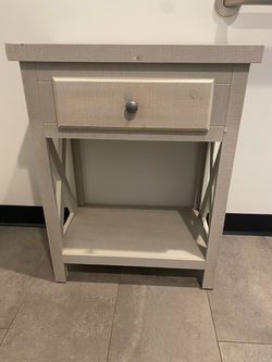 Gray Wood Nightstand with Drawer and Shelf