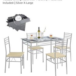 Vecelo Glass Dining Table + 4 Chairs