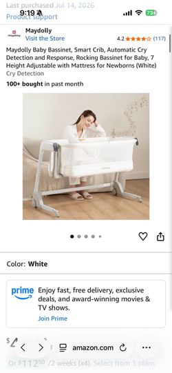 NEW SEALED Maydolly Smart Baby Bassinet – Auto Rocking & Cry Detection