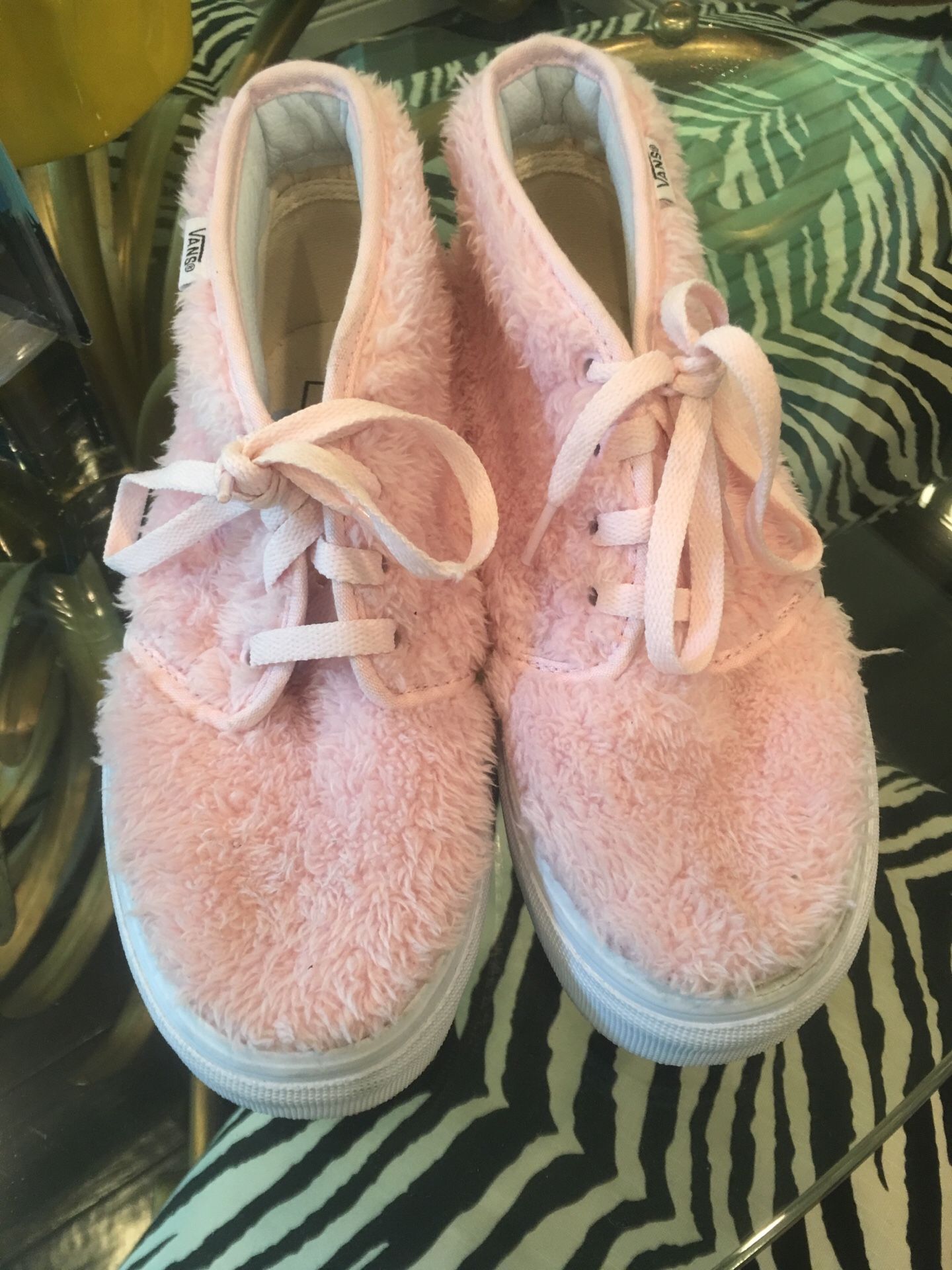 vans with pink fur