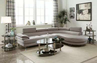 Brand New Grey Leather Modern Style Sectional Sofa