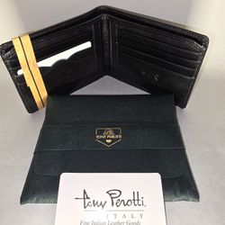 New Tony Perotti Men's Italian Leather Bifold Slim Wallet With Card Holders, Pockets - Eco-Friendly Tanned Full Grain 