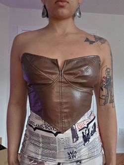 Coffee Brown Strapless Leather Crop Top