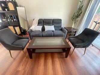 Recliner sofa with 2 chairs, 2 side tables and a center table