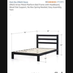 Twin Bed Mattress And Metal Platform Bed Frame with Headboard,