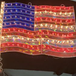 Vintage 18” x 18” Holographic 120 light up patriotic 4th of July American Flag Window or outdoor Decor in original box