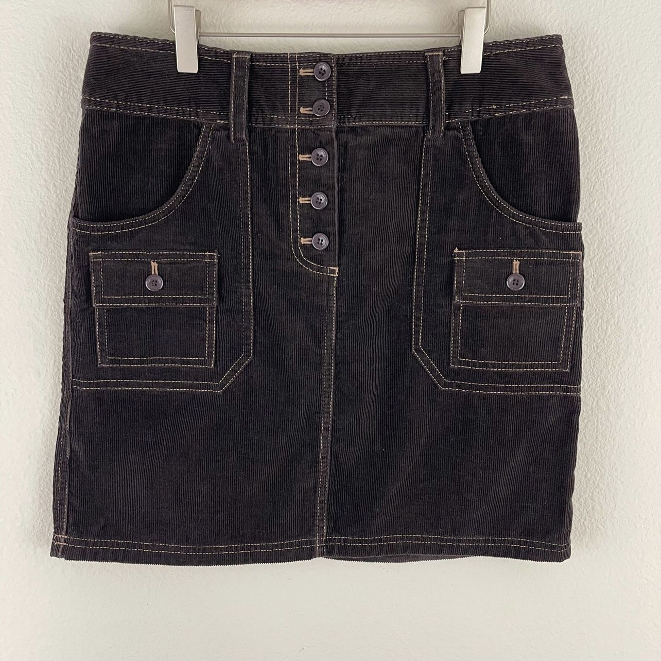 I.N.C Dark Brown Corduroy High Rise Button Fly Preppy Academia A-Line Mini Skirt