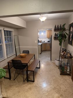 Dining room table brown with black metal frame