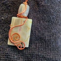Copper Abstract Wiring Agate Stone Pendant With Copper Chain