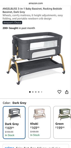 ANGELBLISS 3-in-1 Baby Bassinet, Rocking Bedside Bassinet, Dark Grey
