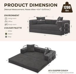 🥨78" 5-in-1 Convertible Futon Sofa Bed, Boneless Corduroy, Gray 5-in-1 Modular Sleeper Sofa for Living Room, Guest Room or Apartment, Fixed-Shape Fra