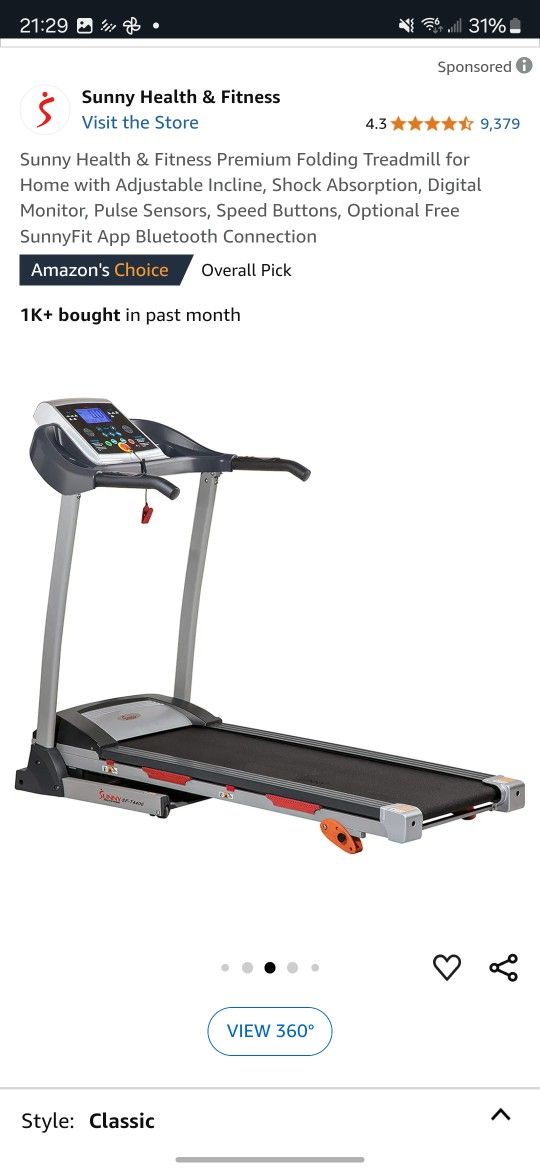 Sunny Health & Fitness Motorized Treadmill SF-T7603
