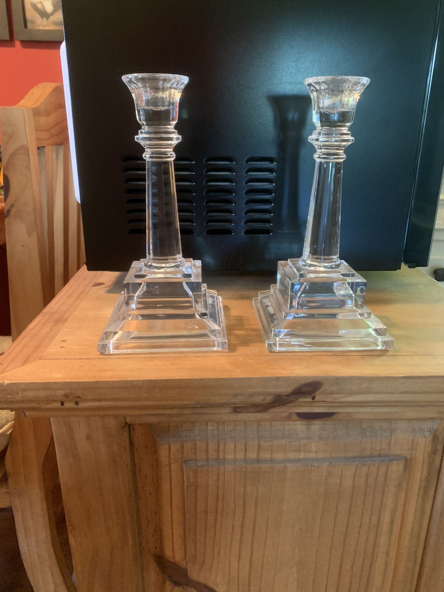 Pair Of Heavy Glass Candle Holders