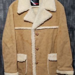 WIMAN  70's Mens Vegan Suede Sherpa  Lined Trimed Marlboro Style  Man Jacket  Size Large 