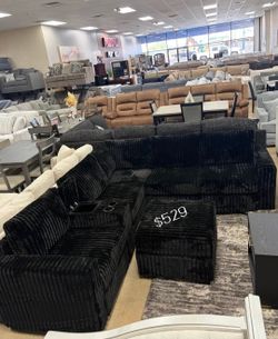 Sectional sofa with ottoman black fur- likw jumbo  corduroy