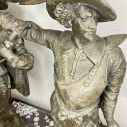 Antique 1800’s Century Don Juan & Don CaesarBronze Metal Statues 19.1/2” Tall Musketeers Sculptures.