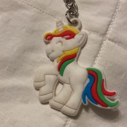 Unicorn Keychain Rainbow Puffy Vinyl Plastic 1980s