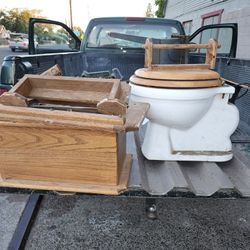 Antique Toilet And Tank And Matching Mirror Cabinet