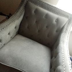 Velvet Grey Rhinestone Chair