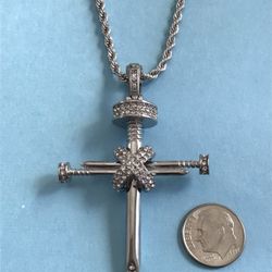 Stainless Steel Cross w/Sparkling CZ Detail on 24” Rope Chain *Pickup Boca Raton