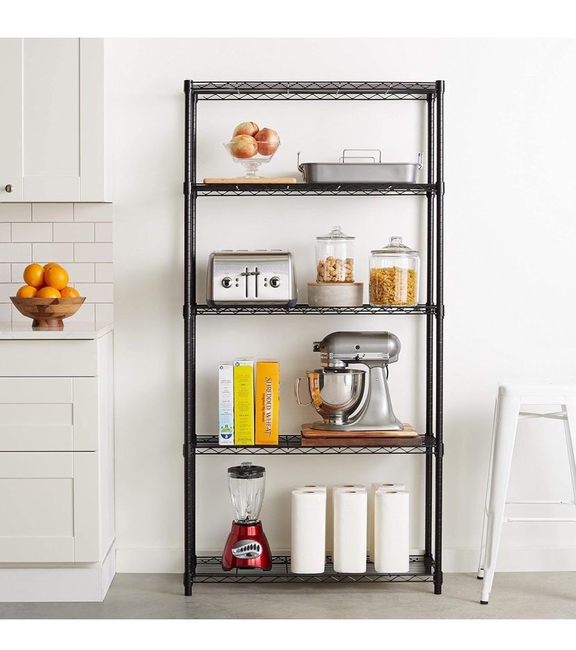 5-Shelf Adjustable Heavy Duty Steel Wire Rack Storage Shelving Organizer for Kitchen, Garage, 36" L x 14" W x 72" H, Black