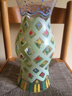 Hand painted hurricane glass for candle