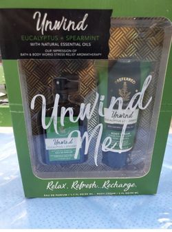 Bath & Body Works Eucalyptus/Spearmint UNWIND ME Set 1.7oz Perfume + Body Cream
