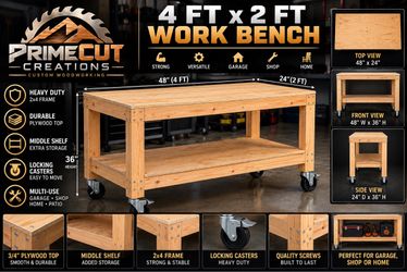 PrimeCut Creations 4x2 FT Wooden Work Bench