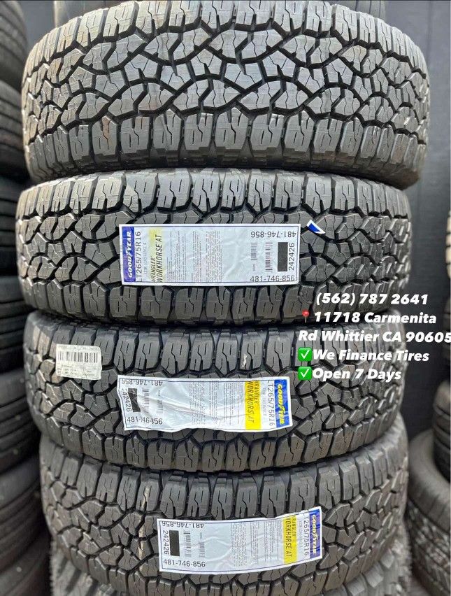 265/75R16 LT Goodyear A/T Todo Terreno New Set of Tires Installed and Balanced Set de Llantas Nuevas Instaladas y Balanceadas