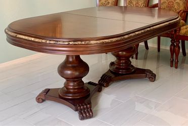 Solid wood Table + 6 wood/upholstered chairs