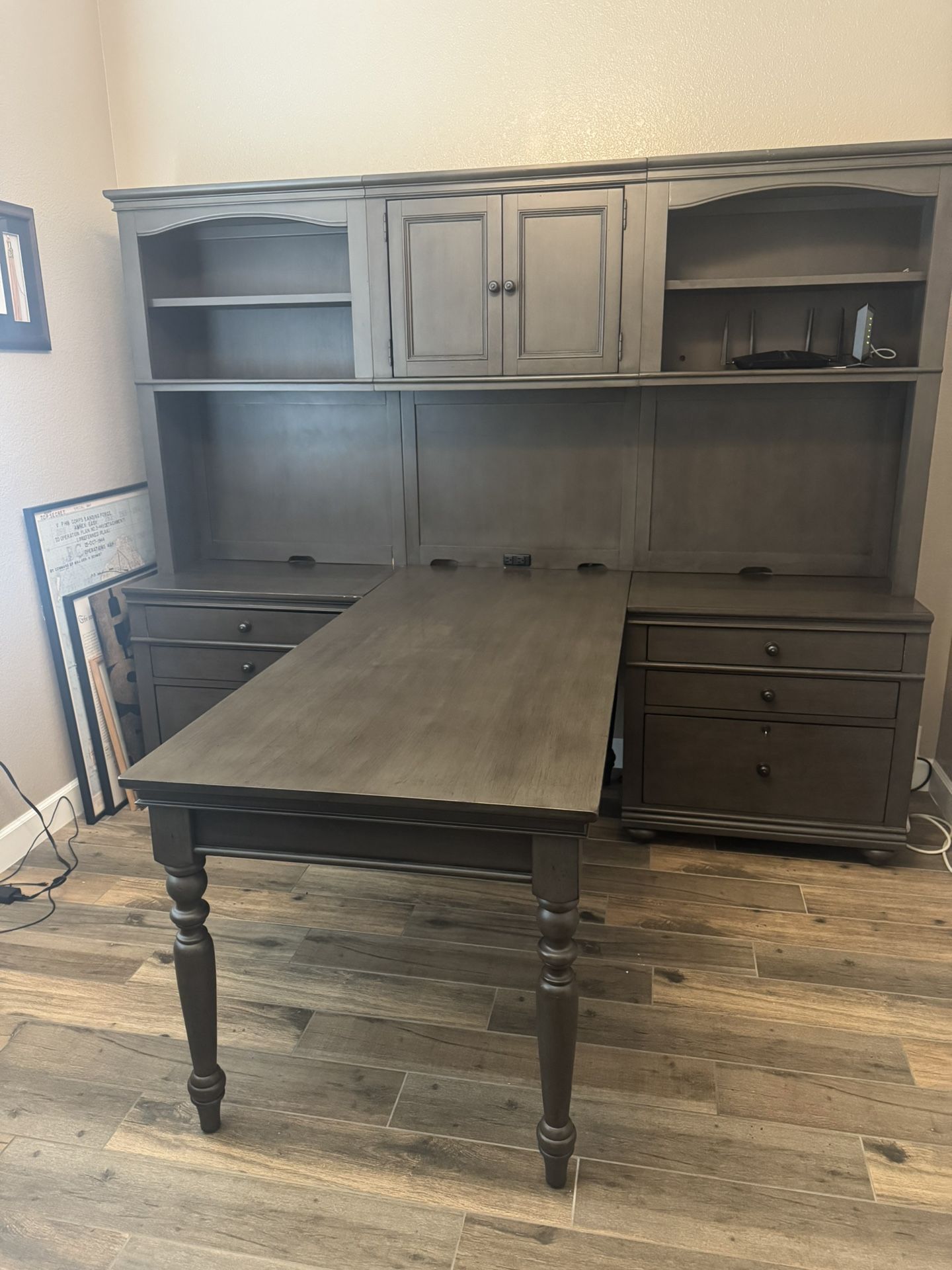Dual Side Desk with hutch and drawers