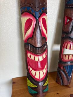 Vintage LARGE Tiki Bar Style Wall Hanging Masks Island Art Tropical Home Decor Man Cave