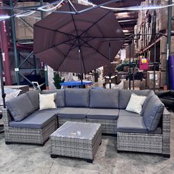 New  7 Pieces Wicker Outdoor Patio Furniture set In Navy Blue