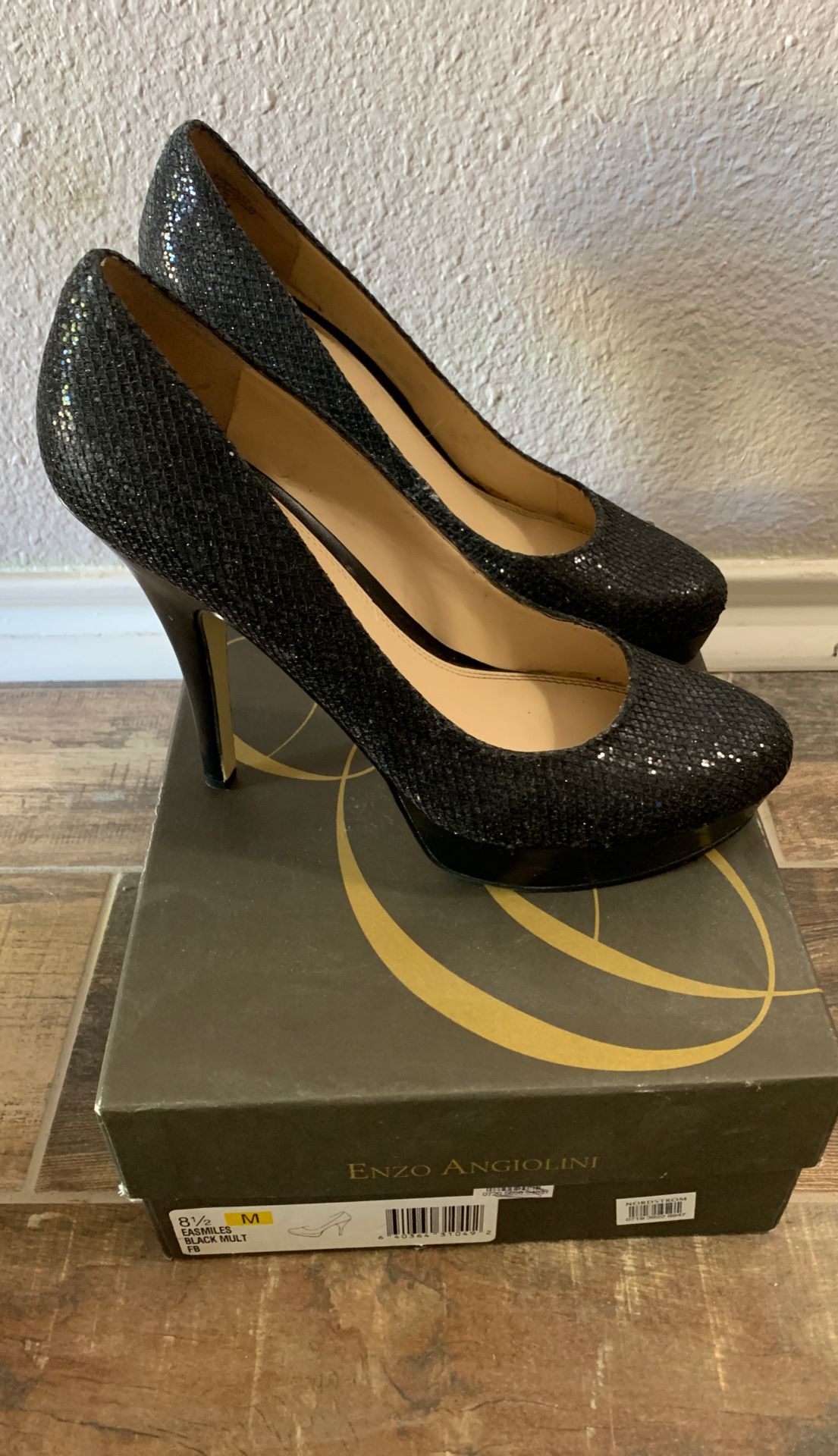 Enzo Angiolini Black glitter platform heels