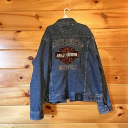 Harley Davidson Motorcycles Denim Jean Biker Jacket Size XL