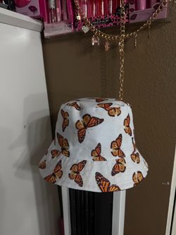 White Monarch Butterfly Print Bucket Hat