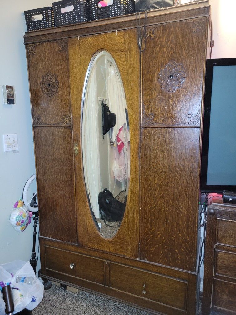 Antique Armoire & Matching Dresser – $250