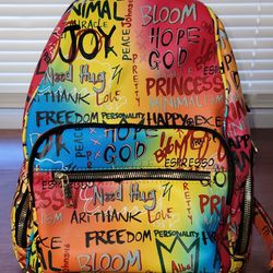 graffiti print faux leather backpack 14×12×5